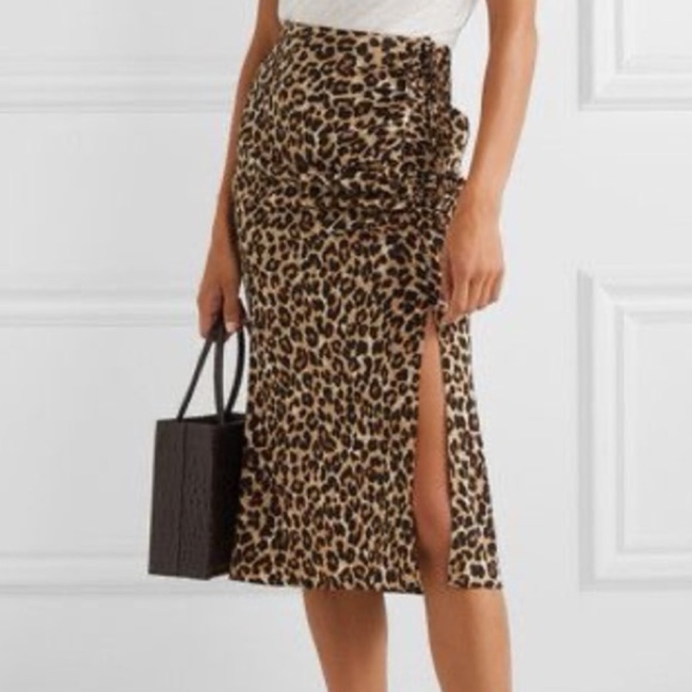 Veronica Beard Ruched Leopard Print Midi Skirt